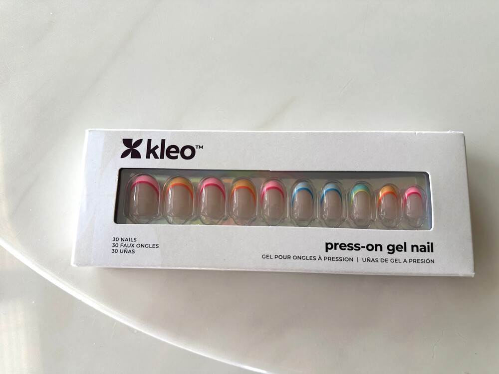 Kleo Press On Gel Nail Set 30 Nails Clear Pink Orange Blue